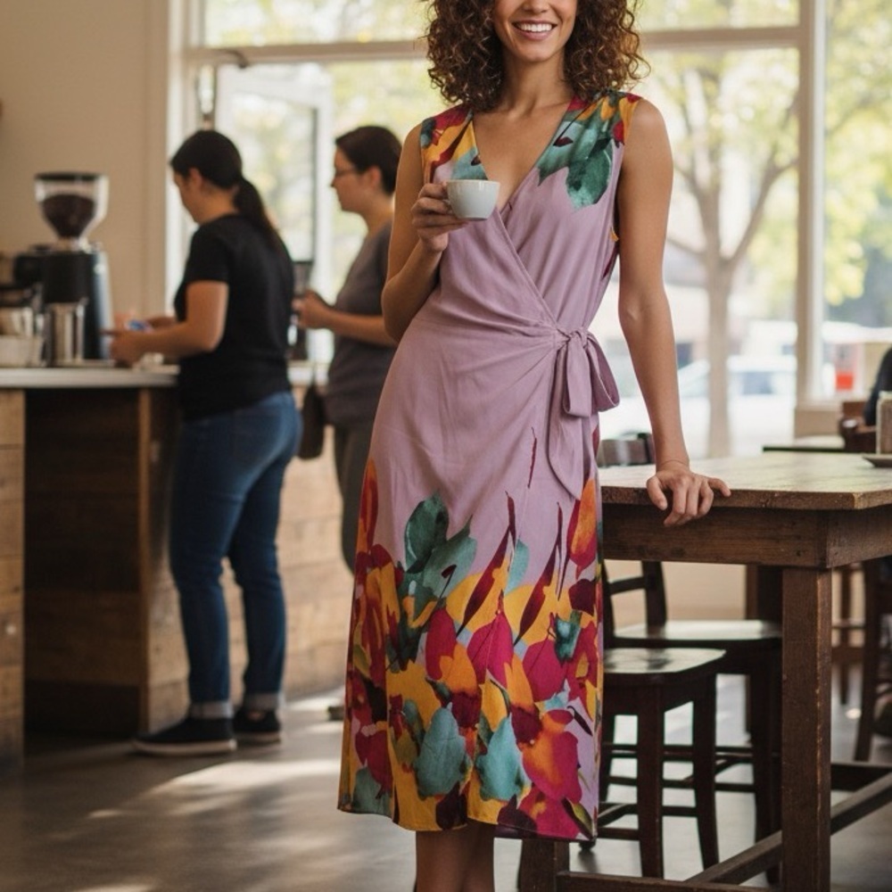 Christian Siriano for J. Jill Floral Wrap Lilac Bord Dress
